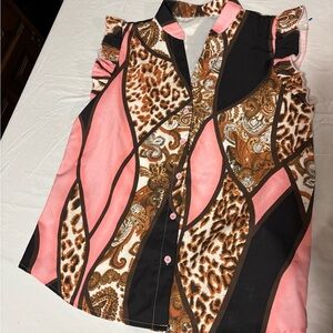 SHEIN Pink and Black Patterned Blouse